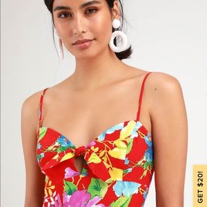 SANTIAGO RED FLORAL PRINT TIE-FRONT MAXI DRESS